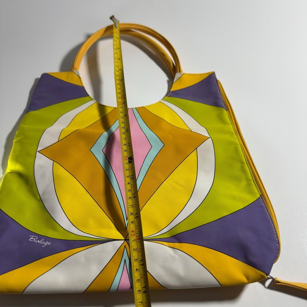 Vintage Biolage Tote Purse Handbag Retro 70s Mod Psychedelic Geometric Yellow View 4